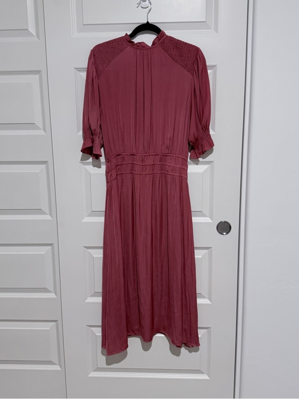 Current Air by Anthropologie Rose-Mauve Midi Dress with Ruffle Collar Size S - Picture 2 of 11